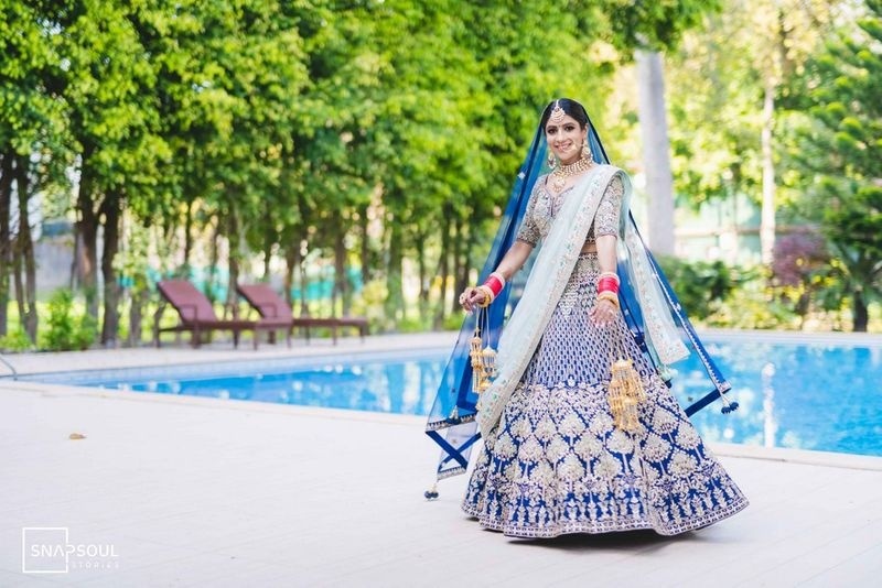 Powder Blue Bridal Embroidered Lehenga Set - Priti Sahni