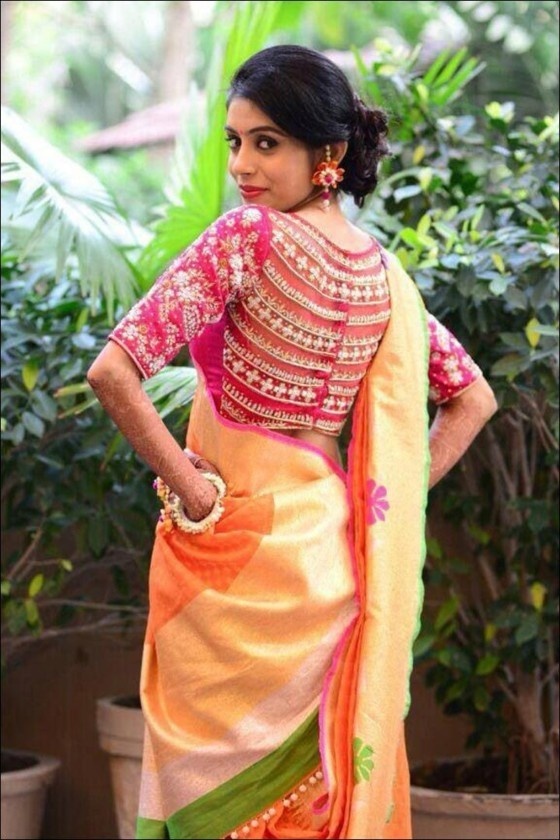 Bride in Broad Mesh Design Choker | Wedding saree blouse designs, Wedding  saree indian, Wedding saree blouse