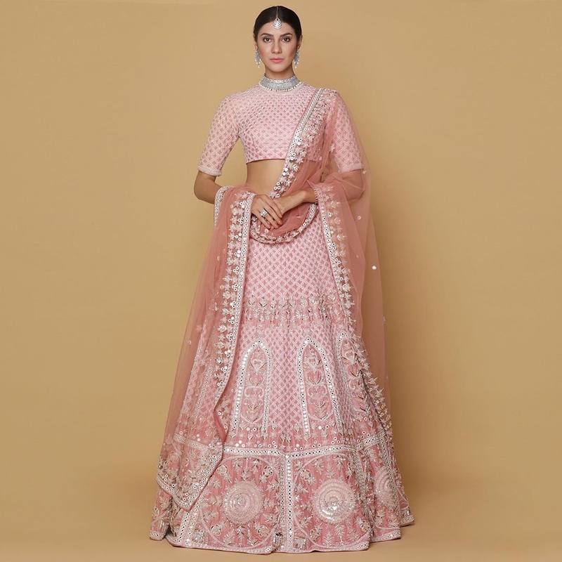 Neeta Lulla Stella Lehenga Set | Pink, Sequin, Tulle, V Neck, Sleeveless |  Indian bridal dress, Wedding lehenga designs, Sabyasachi lehenga