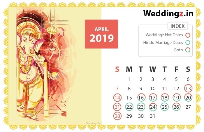 Marriage Dates in 2019, March
Hindu Marriage dates - 2nd, 7th, 8th, 9th, 13th