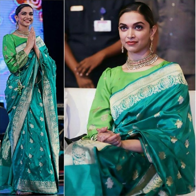 1. A peacock green banarasi saree with a parrot green blouse is bound to make heads turn! 