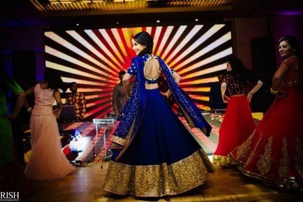 10. Royal Blue Lehenga With Broad Golden Work