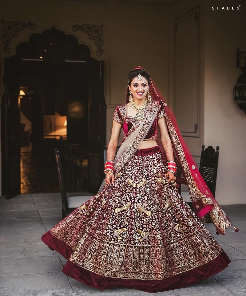 red maroon bridal lehenga