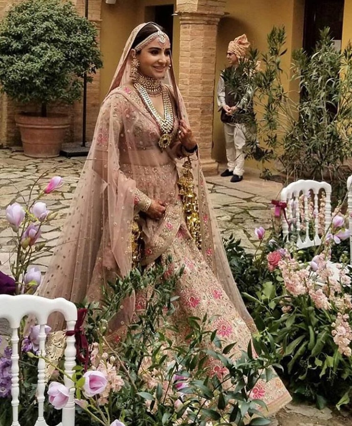 Baby pink bridal lehenga with green emeralds. See more on wedmegood.com  #wedmegood #indianwedding #in… | Indian bridal, Bridal jewellery indian,  Indian bridal dress