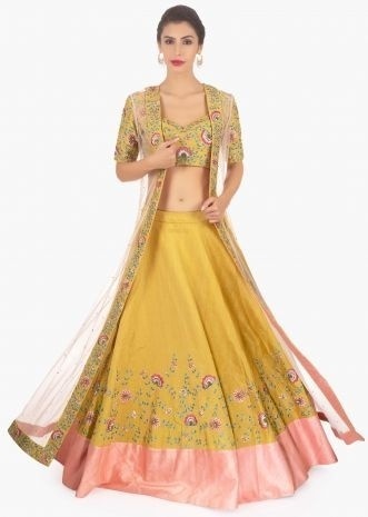 1) Raw Silk Embroidered Lehenga