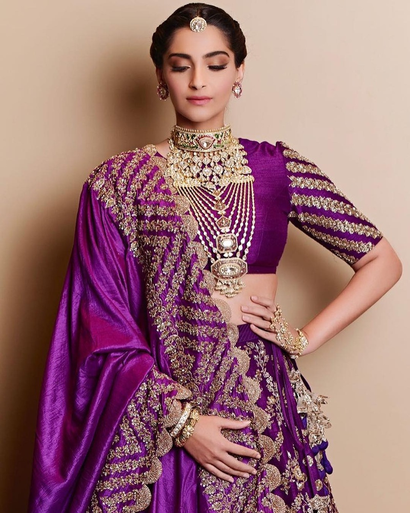 sonam-kapoor-purple-lehenga - ShaadiWish