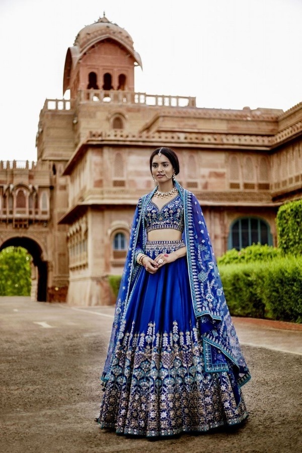 7. Blue Lehenga With Heavy Embroidery