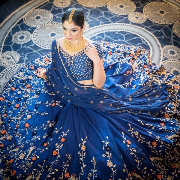 14. Navy Blue Lehenga With Heavy Embroidery