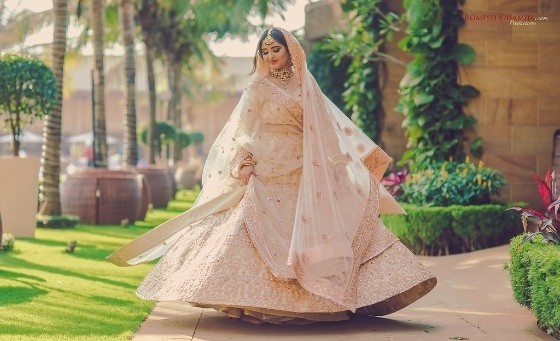 8) Beige and golden lehenga