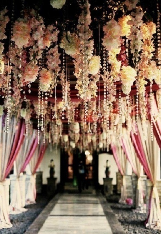 Elegant Flowers, Drapes & Crystals Wedding Gate Decoration Ideas