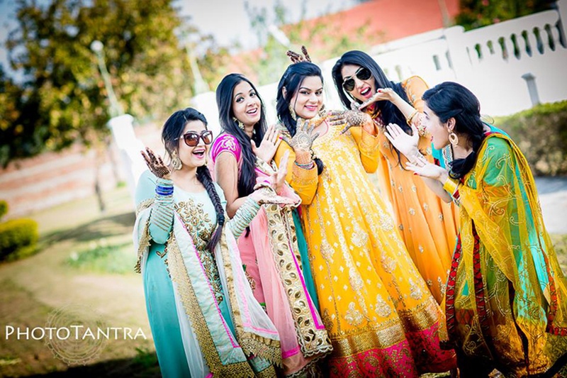 WeddingSutra - My Best Friend Urvashi's Wedding Bride-to-be Urvashi and her  bridesmaids strike a pose in beautiful Bhumika Grover ensembles and  stunning jewelry from Gehna Jewellers at WeddingSutra editorial shoot at Taj