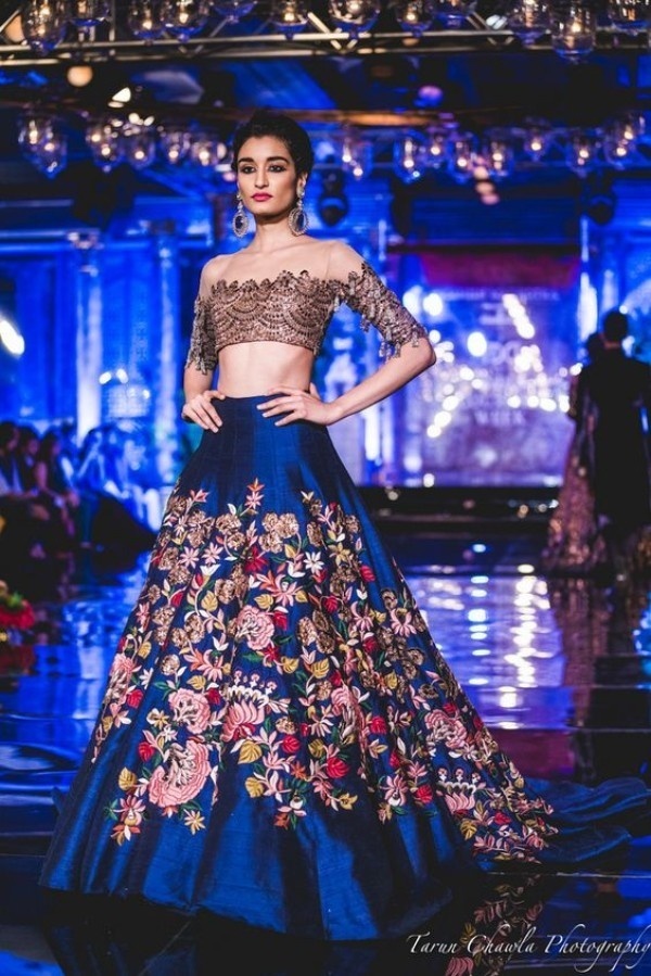 11. Blue Lehenga In Silk With Cut Work Blouse