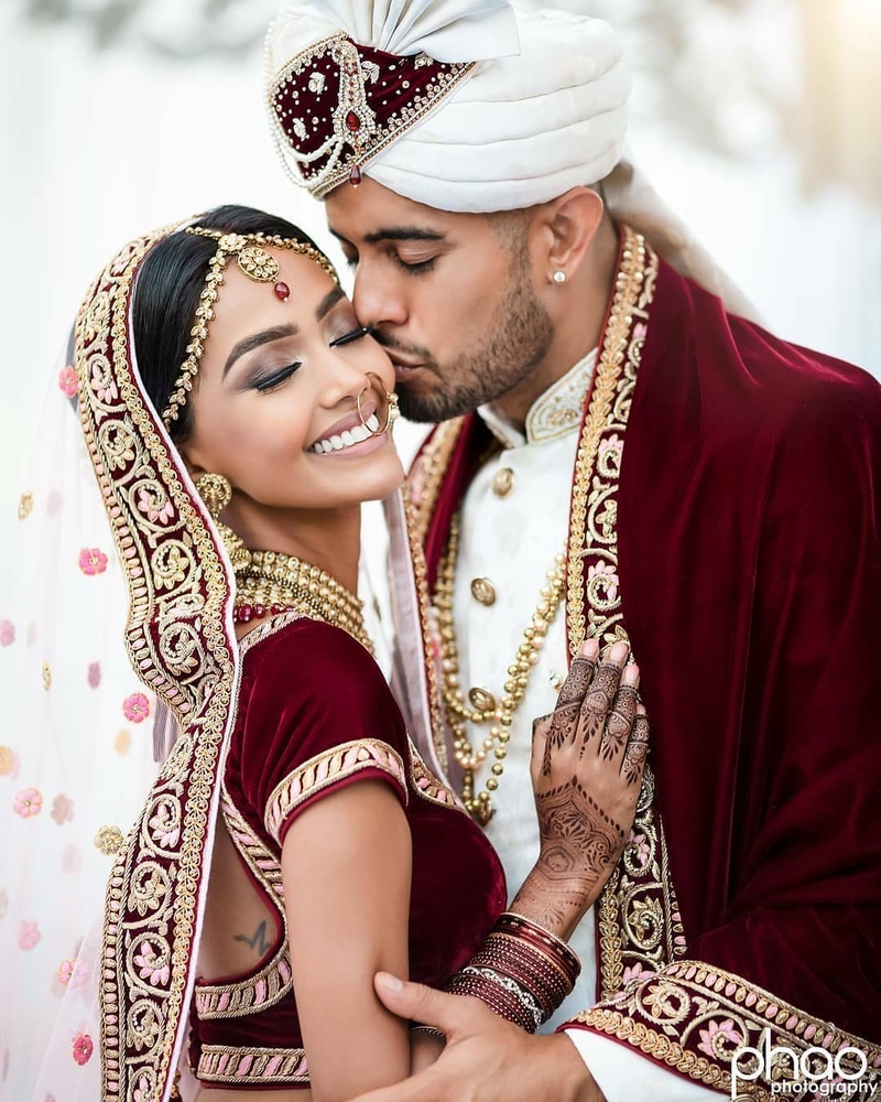 Maroon Lehenga Choli in Butter Silk with Print for Wedding