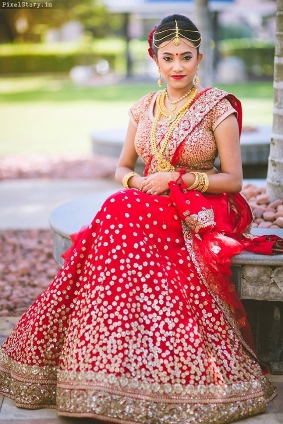 9) Red lehenga with flower work