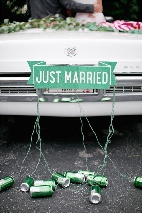 Tying tiny plastic bottles, cans or shoes to the rear of the wedding car