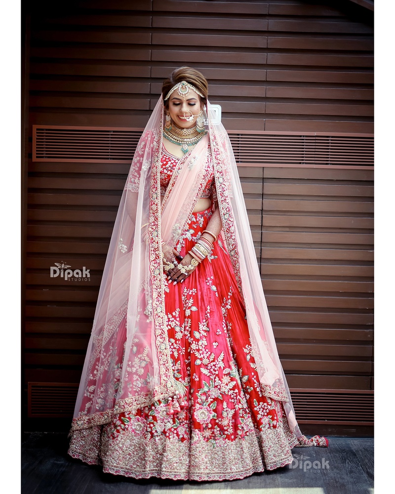 Designer Red and White color lehenga choli with Zari and Designer Foil