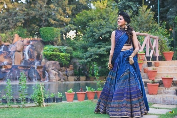 18. A Stunning Blue Lehenga With Copper Sequins