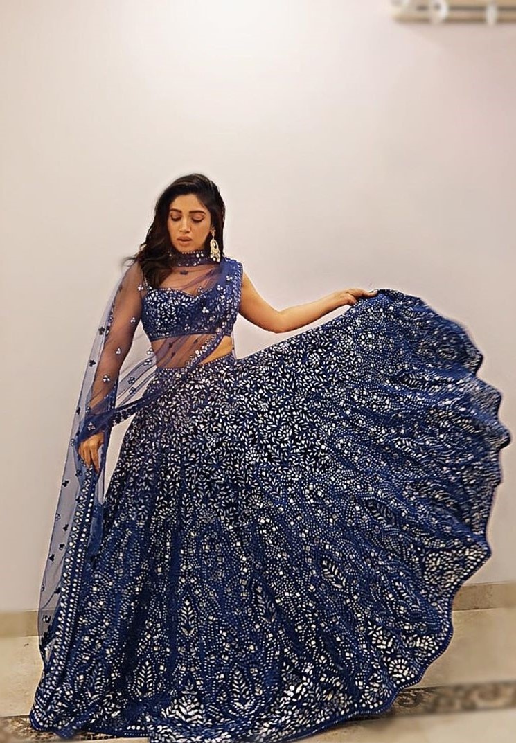 Thread Work Lehenga Choli with in Grey & Blue Color – Roop Sari Palace