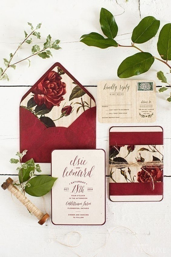 Red, White and Gold Wedding Invitations