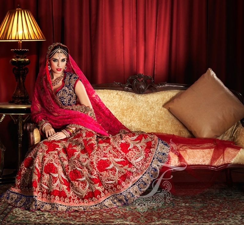 Embroidered Bridal Wear Lehenga Choli In Red Color Velvet Fabric